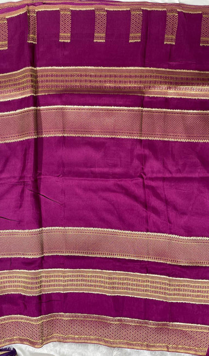 Magenta Crepe Silk Saree with Classic Gold Zari Border |DS23