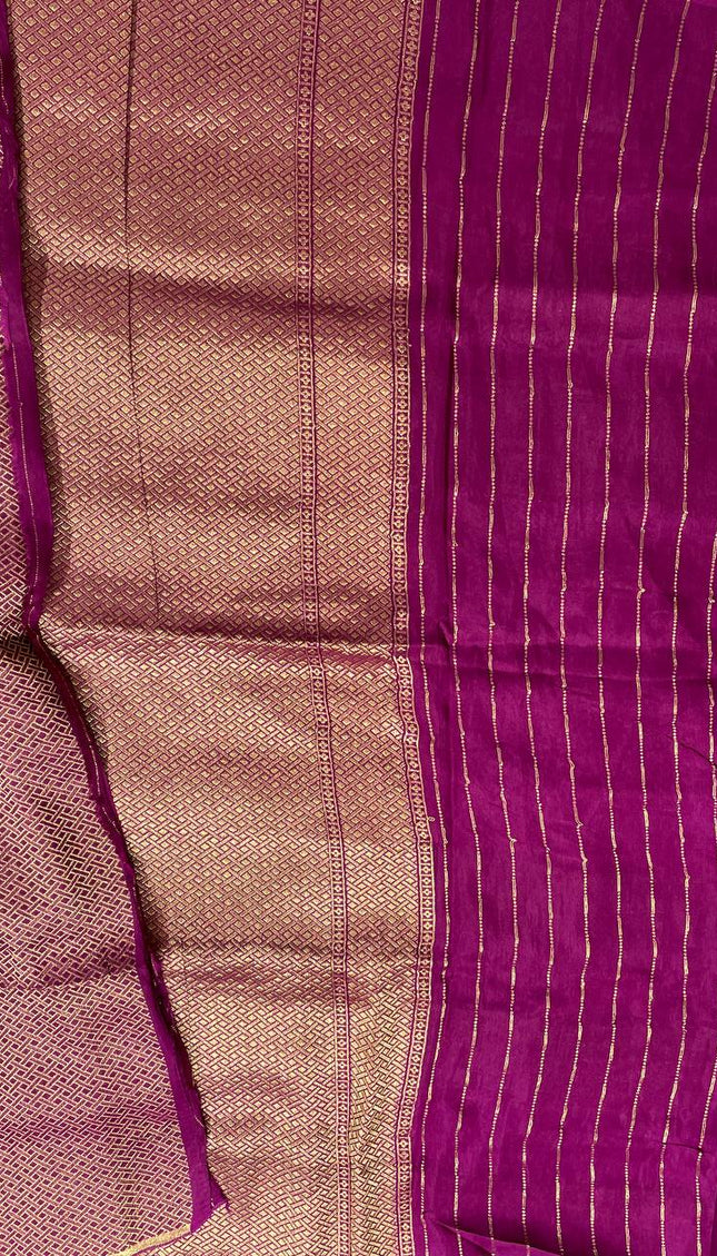 Magenta Crepe Silk Saree with Classic Gold Zari Border |DS23