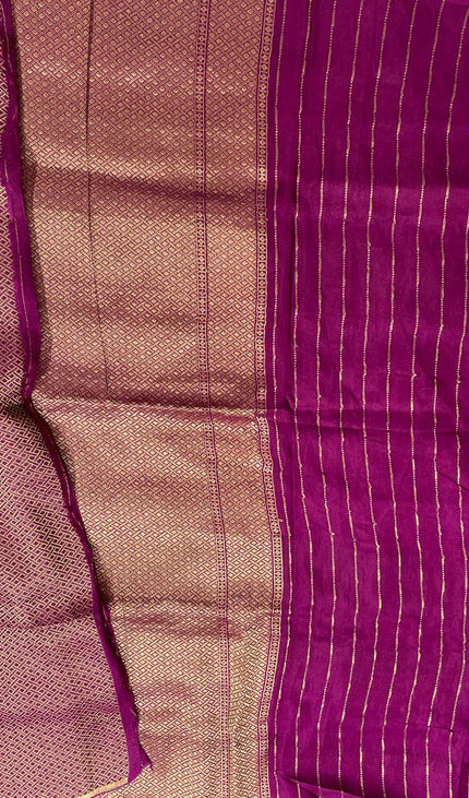 Magenta Crepe Silk Saree with Classic Gold Zari Border |DS23