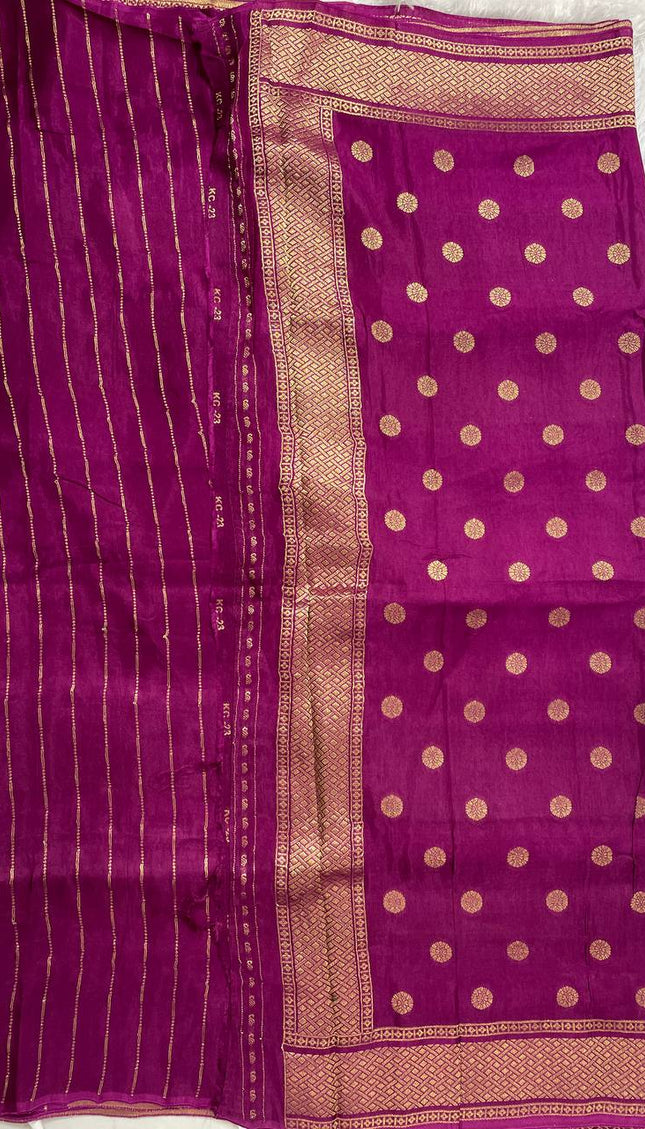 Magenta Crepe Silk Saree with Classic Gold Zari Border |DS23