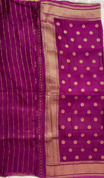Magenta Crepe Silk Saree with Classic Gold Zari Border |DS23