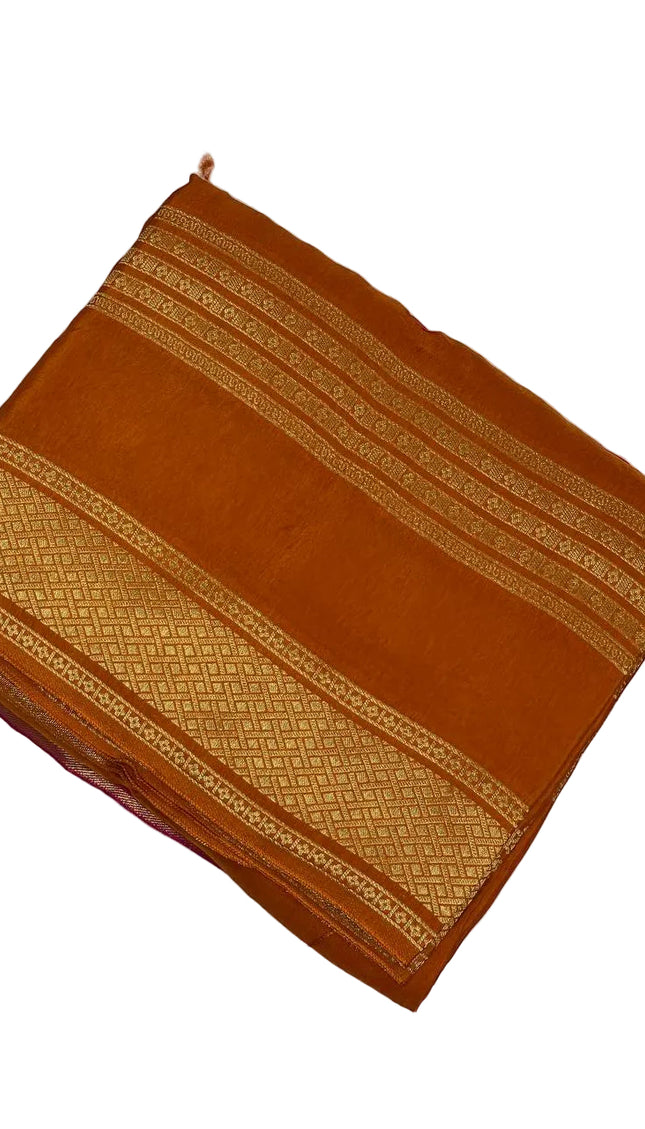 Mustard Crepe Silk Saree with Classic Gold Zari Border |DS23