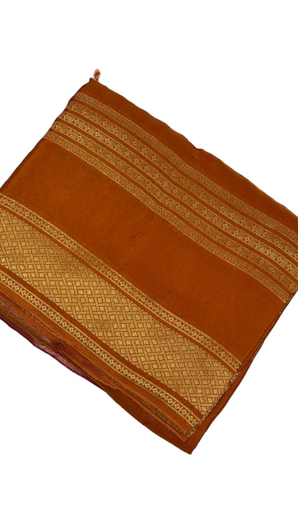 Mustard Crepe Silk Saree with Classic Gold Zari Border |DS23