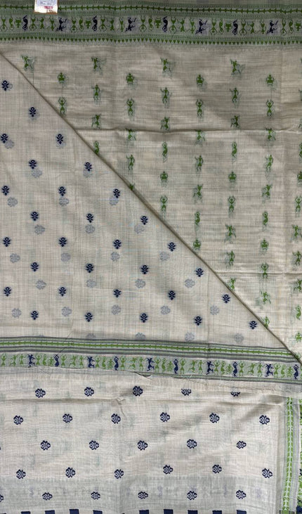 Cream Cotton Silk Saree with Green Tribal Warli Print for Daily & Office Wear |CS1|
