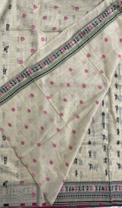Cream Cotton Silk Saree with Black Tribal Print Designer Office Wear Saree |CS1|