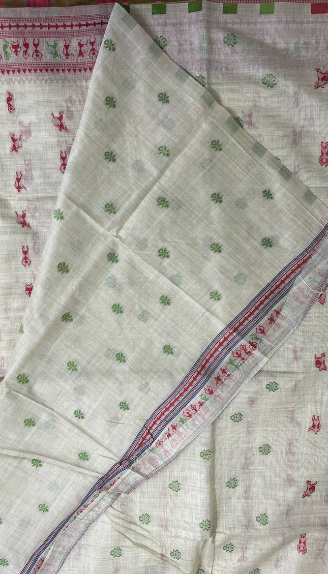 Cream Cotton Silk Saree with Red Tribal Print Daily Wear Saree |CS1|
