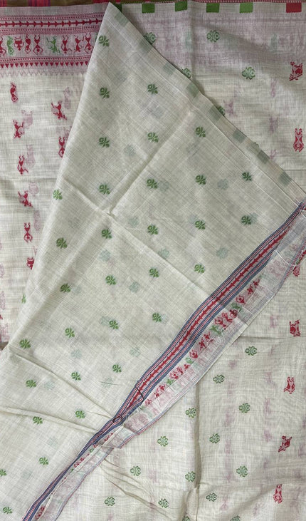 Cream Cotton Silk Saree with Red Tribal Print Daily Wear Saree |CS1|