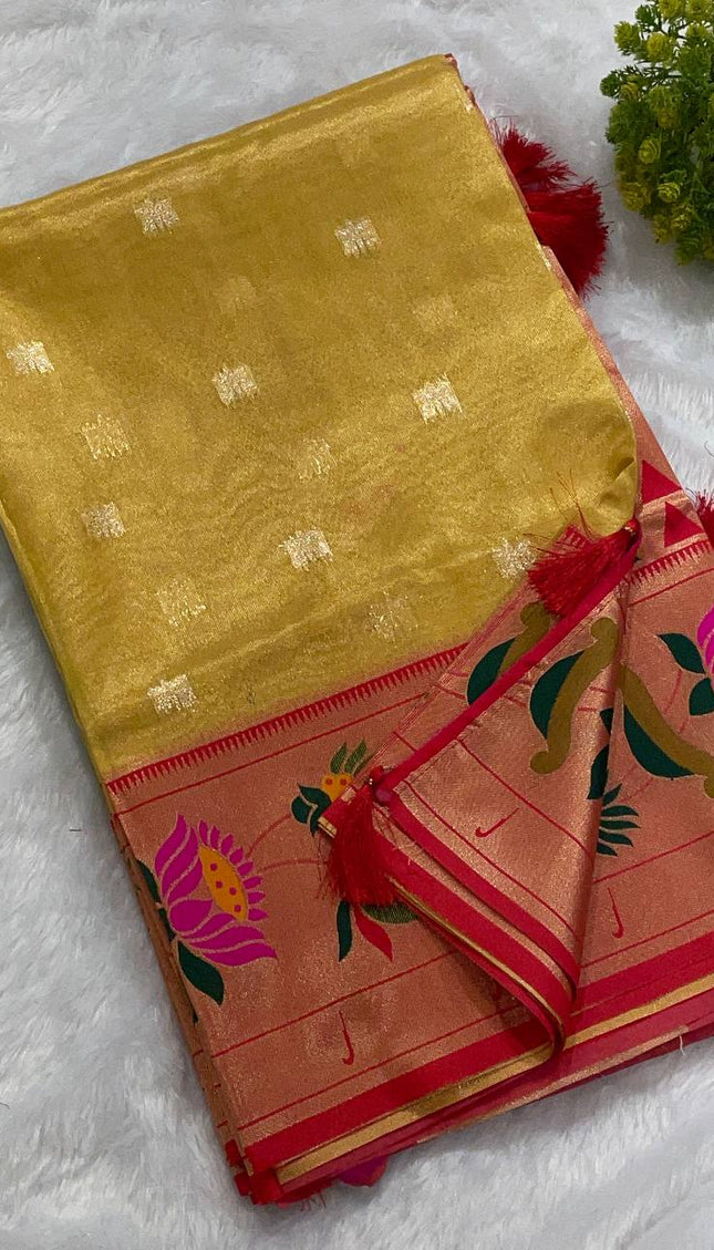 Mustard Gold Tissue Cotton Saree with Zari Butti Daily Wear Saree |CS2|