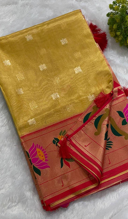 Mustard Gold Tissue Cotton Saree with Zari Butti Daily Wear Saree |CS2|