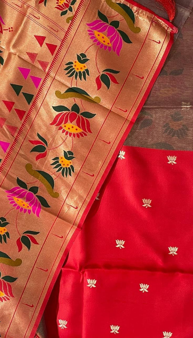 Coffee Brown Tissue Cotton Saree with Zari Butti & Floral Border |CS2|