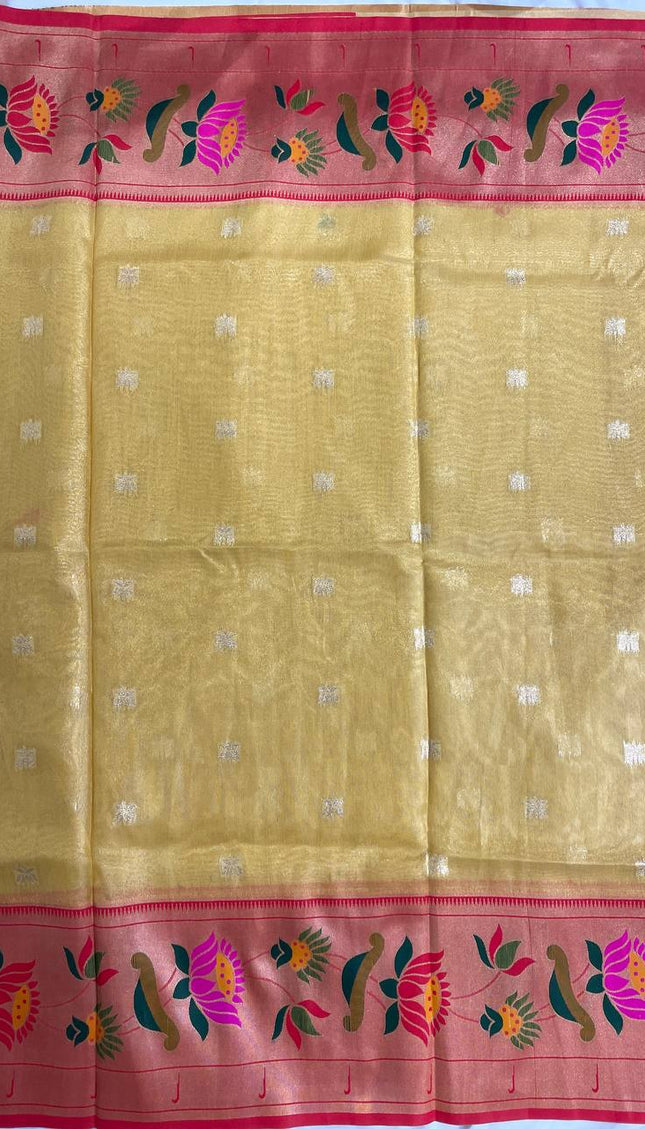 Mustard Gold Tissue Cotton Saree with Zari Butti Daily Wear Saree |CS2|