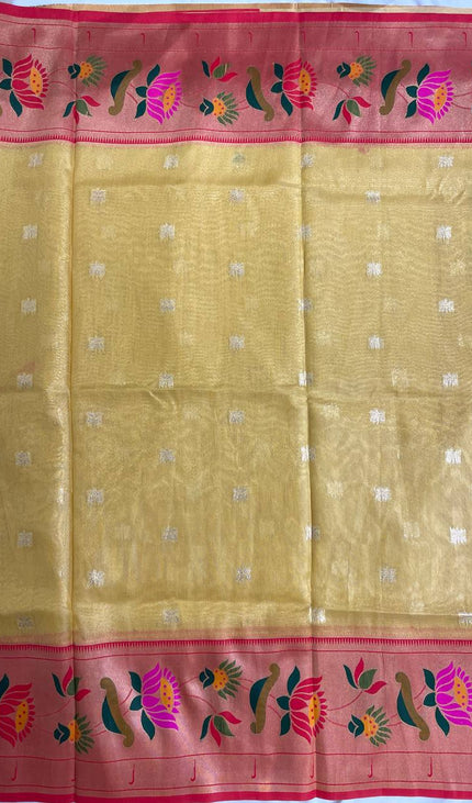 Mustard Gold Tissue Cotton Saree with Zari Butti Daily Wear Saree |CS2|