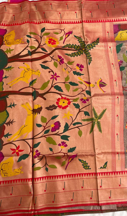 Brown Tissue Saree with Paithani Border & Kalamkari Body |CS4|
