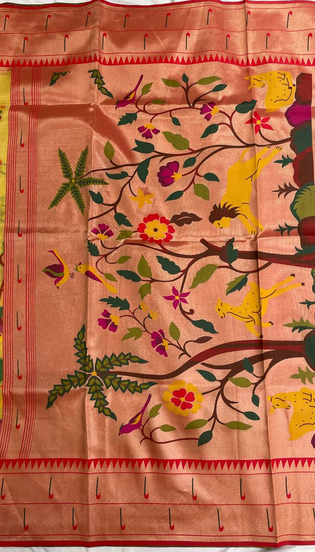 Yellow  Tissue Saree with Paithani Border & Kalamkari Body |CS4|