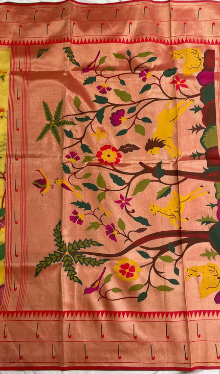 Yellow  Tissue Saree with Paithani Border & Kalamkari Body |CS4|