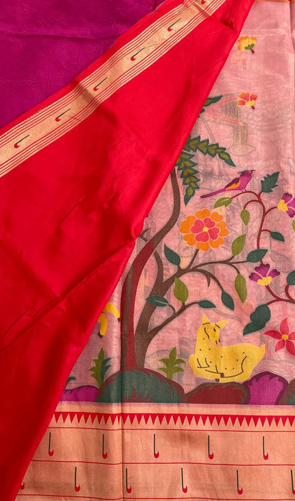 Pink Tissue Saree with Paithani Border & Kalamkari Body |CS4|