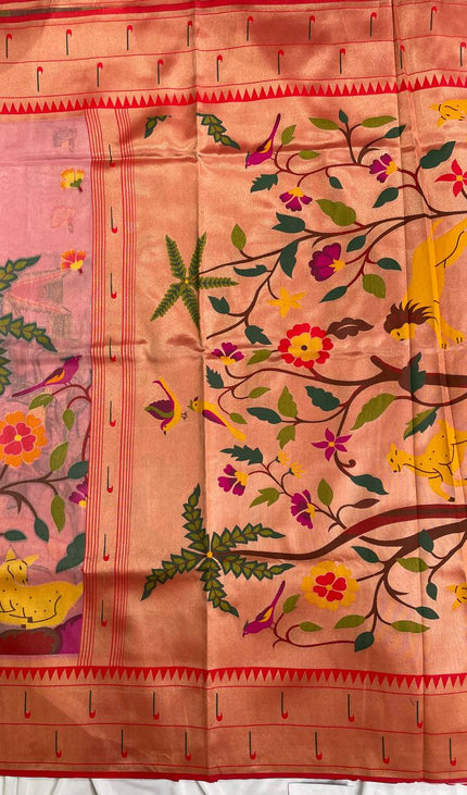 Pink Tissue Saree with Paithani Border & Kalamkari Body |CS4|