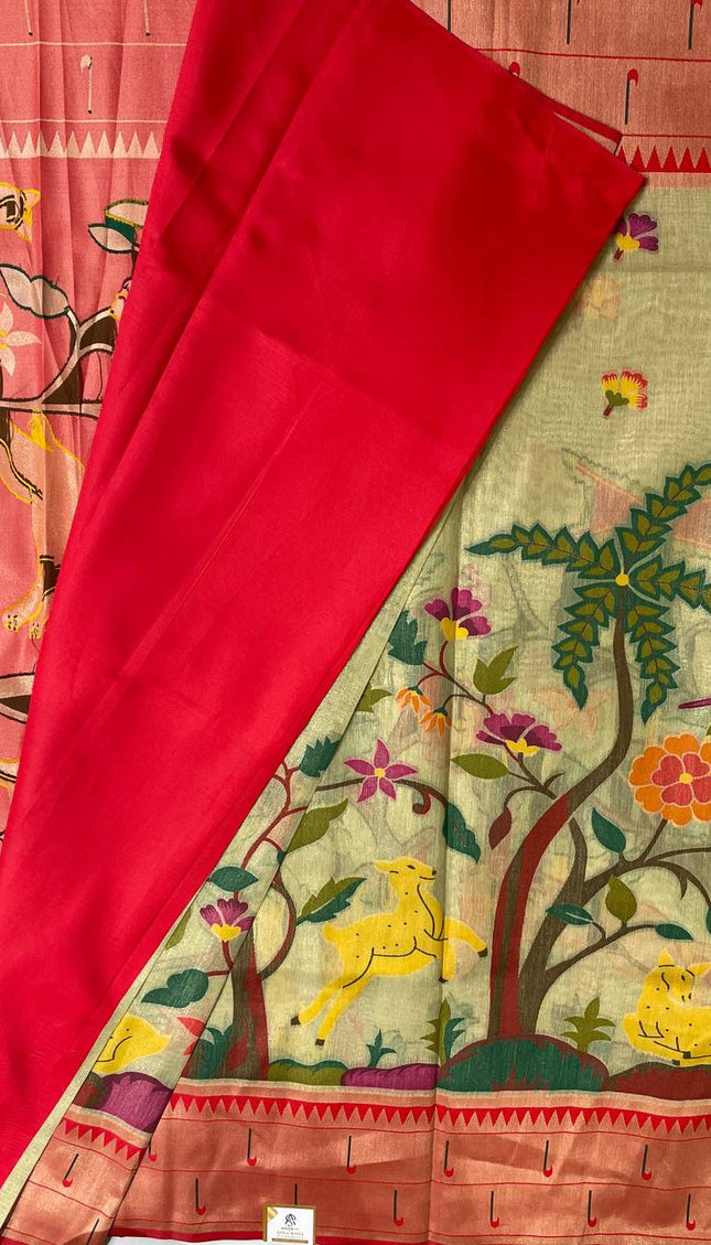 Pastel Green Tissue Saree with Paithani Border & Kalamkari Body |CS4|