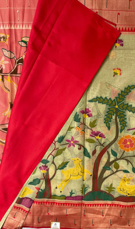 Pastel Green Tissue Saree with Paithani Border & Kalamkari Body |CS4|