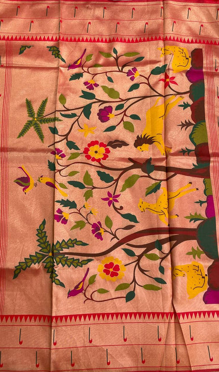 Cream Peach Tissue Saree with Paithani Border & Kalamkari Body |CS4|