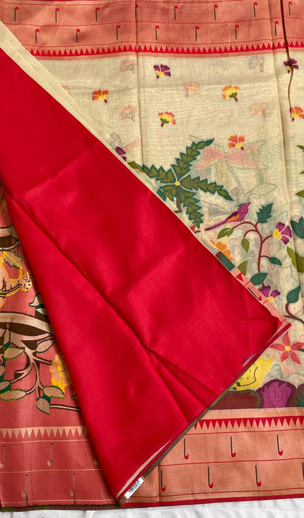 Cream Peach Tissue Saree with Paithani Border & Kalamkari Body |CS4|