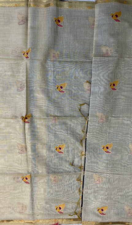 Cream Cotton Linen saree with Black Attached blouse | CS5