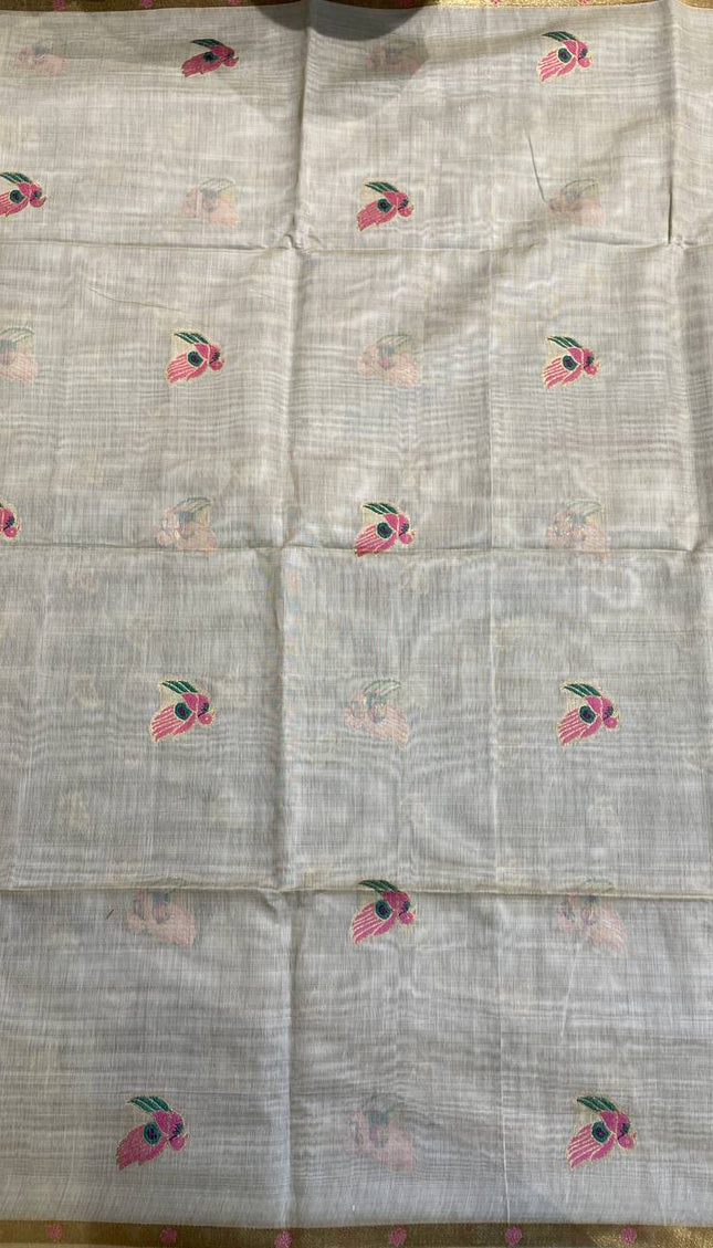 Cream Cotton Linen Saree with wine contrast blouse  |CS5