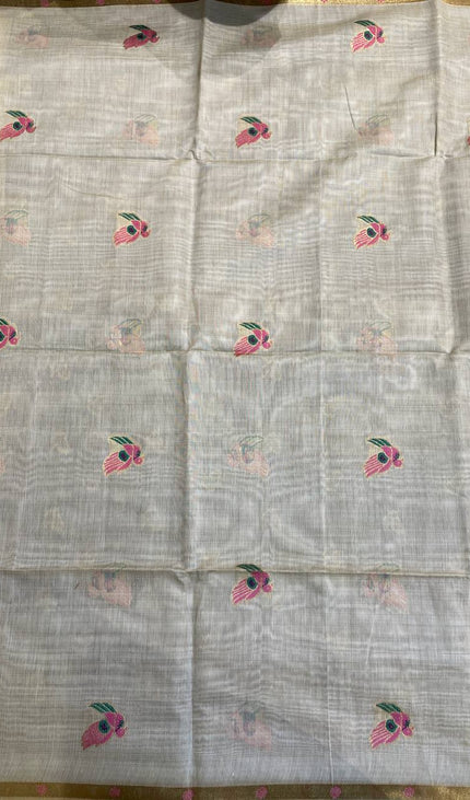 Cream Cotton Linen Saree with wine contrast blouse  |CS5