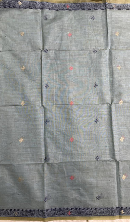Sky Blue Soft Cotton Silk Saree with Traditional Folk Art Border Daily Office Wear |CS3|