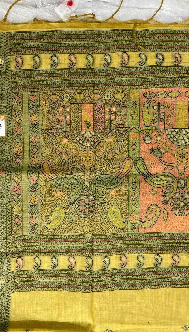 Mustard Yellow Soft Cotton Silk Saree with Ethnic Border Design |CS3|