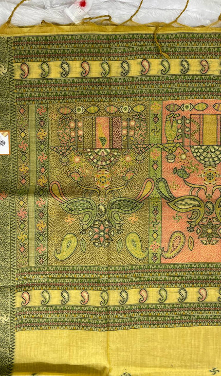 Mustard Yellow Soft Cotton Silk Saree with Ethnic Border Design |CS3|