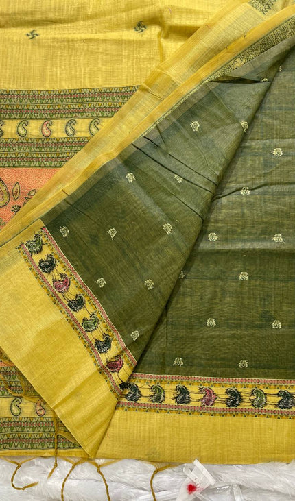 Mustard Yellow Soft Cotton Silk Saree with Ethnic Border Design |CS3|