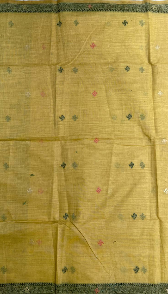 Mustard Yellow Soft Cotton Silk Saree with Ethnic Border Design |CS3|