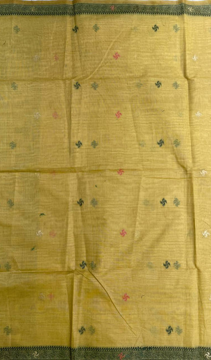 Mustard Yellow Soft Cotton Silk Saree with Ethnic Border Design |CS3|