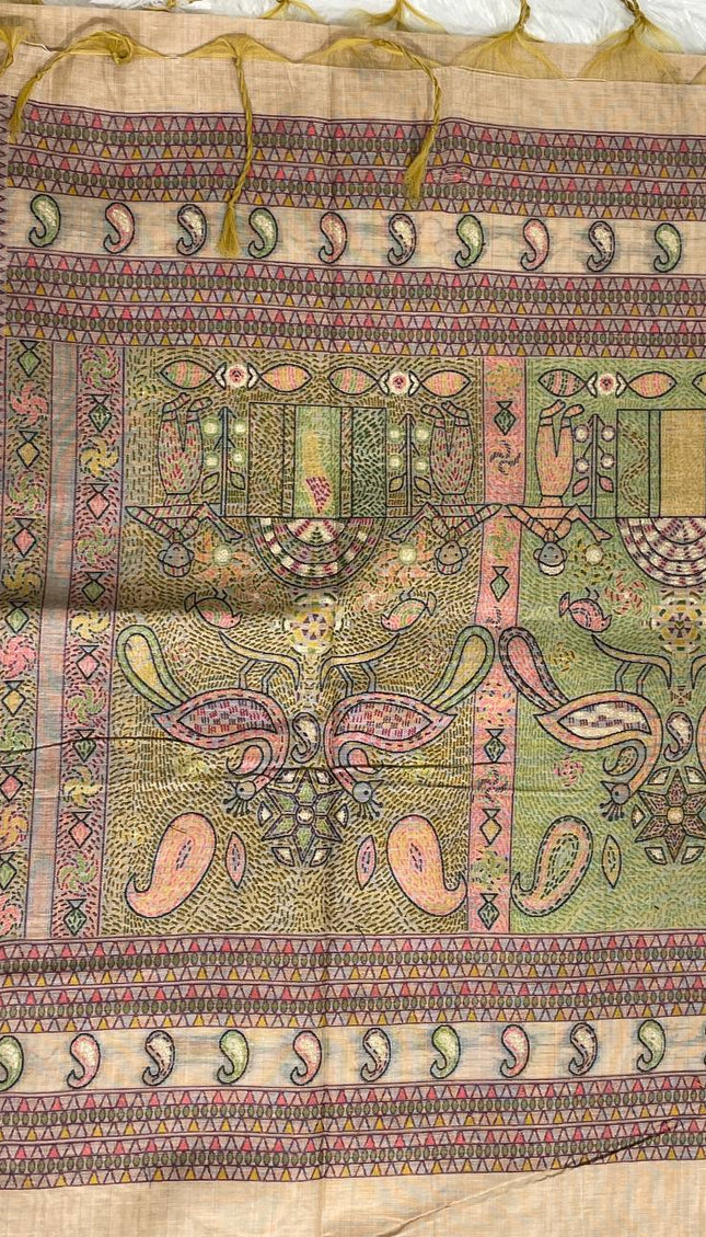 Beige Soft Cotton Silk Saree with Traditional Printed Border |CS3|
