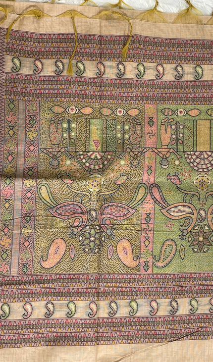 Beige Soft Cotton Silk Saree with Traditional Printed Border |CS3|