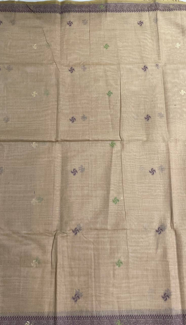 Beige Soft Cotton Silk Saree with Traditional Printed Border |CS3|