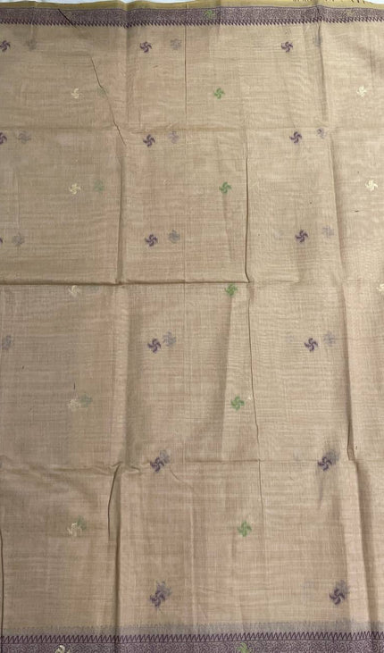 Beige Soft Cotton Silk Saree with Traditional Printed Border |CS3|