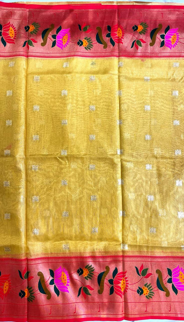 Mustard Gold Tissue Cotton Saree with Zari Butti Daily Wear Saree |CS2|