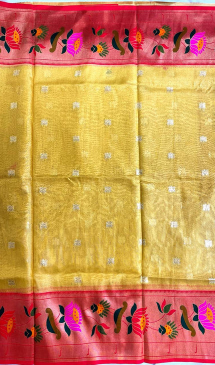 Mustard Gold Tissue Cotton Saree with Zari Butti Daily Wear Saree |CS2|