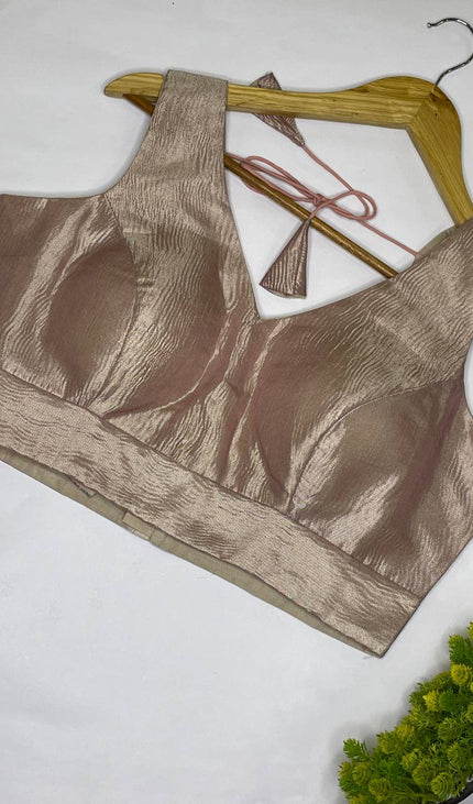 Champagne Gold Tissue Designer Readymade Blouse – Free Size Upto 42|B1