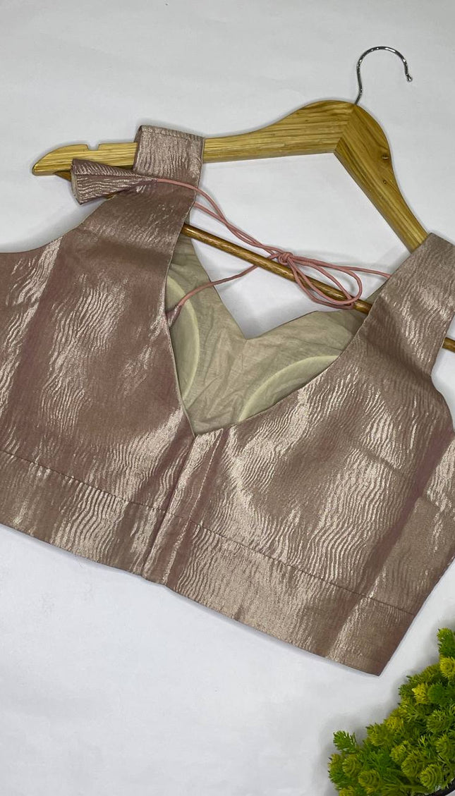 Champagne Gold Tissue Designer Readymade Blouse – Free Size Upto 42|B1