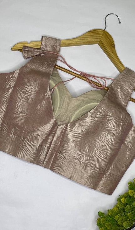 Champagne Gold Tissue Designer Readymade Blouse – Free Size Upto 42|B1