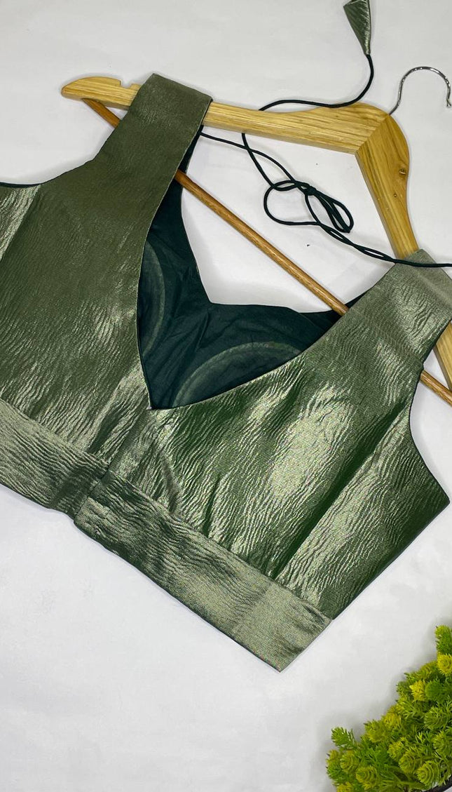 Forest Green Tissue Designer Readymade Blouse – Free Size Upto 42|B1