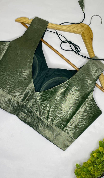 Forest Green Tissue Designer Readymade Blouse – Free Size Upto 42|B1