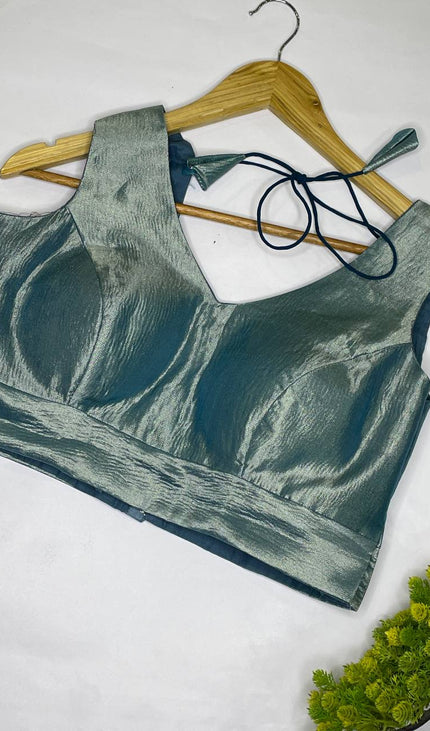 Sea Green Tissue Designer Readymade Blouse – Free Size Upto 42|B1