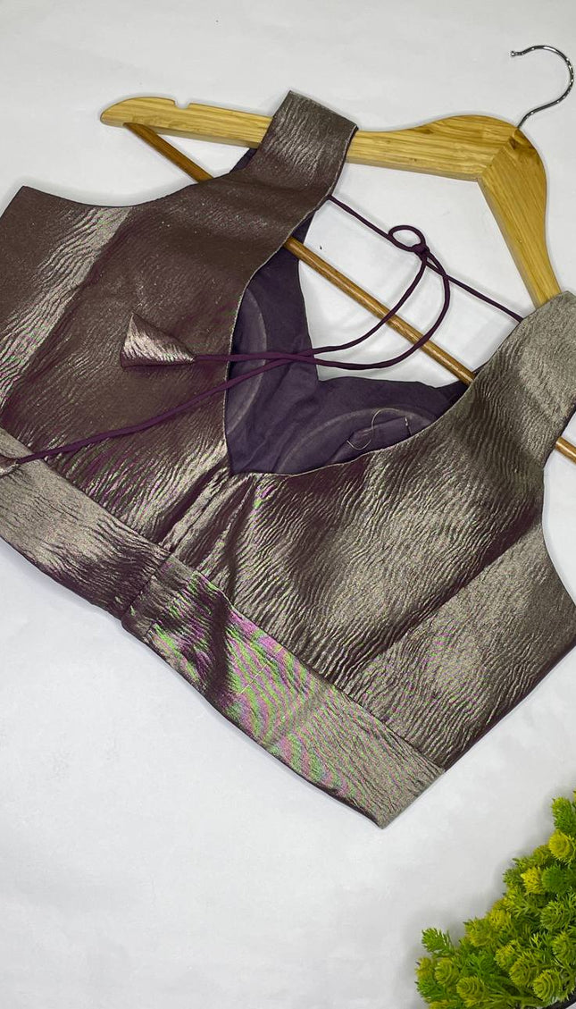 Coffee Brown Tissue Designer Readymade Blouse – Free Size Upto 42|B1