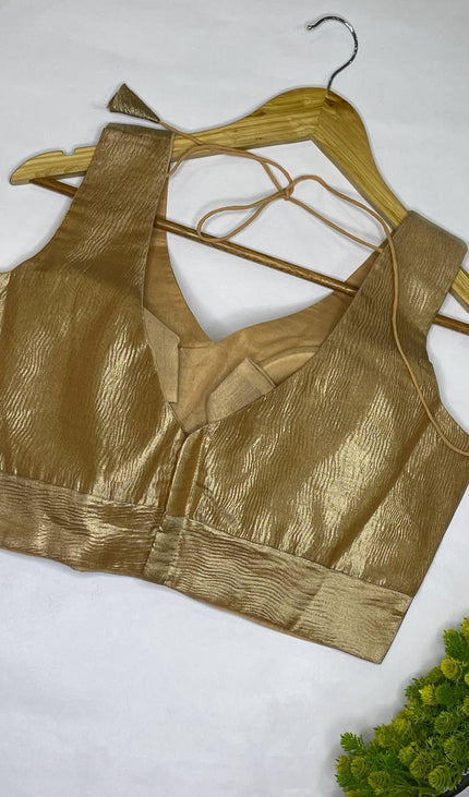 Classic Gold Tissue Designer Readymade Blouse – Free Size Upto 42|B1