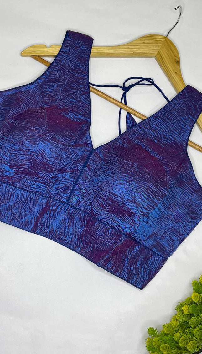 Royal Blue Tissue Designer Readymade Blouse – Free Size Upto 42|B1