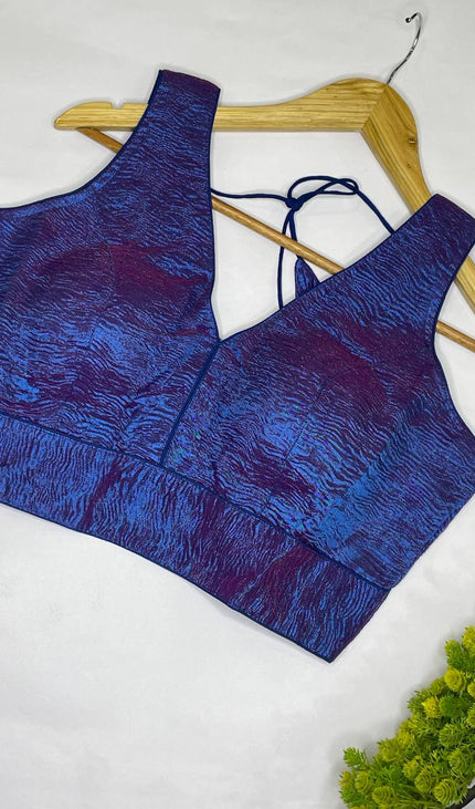 Royal Blue Tissue Designer Readymade Blouse – Free Size Upto 42|B1